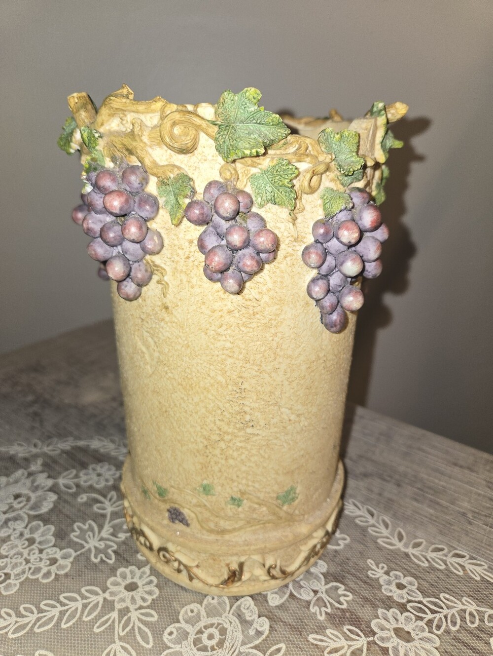 Ceramic Vase  - Cream ,Green And Purple